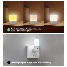1 pieza Luz nocturna LED regulable con control táctil - Recargable por USB 800mAh batería de litio, lámpara de mesita de noche ajustable a 3 colores (con pantalla de plástico), iluminación suave y sin parpadeo para el hogar, ≤36V - Blanco - Ver 9