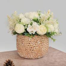 4pcs Artificial Flowers Wedding Silk Hydrangeas Flowers For Bride Hand Silk Blooming Peony Fake Flowers White Home Decoration - trắng - Xem 1