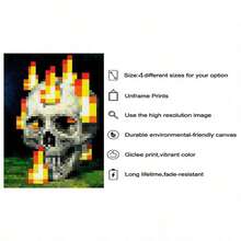 1 Stück/Set abstraktes Vitalitäts-Pixel-Schädel-Flammen-Leinwandposter, dekorativer Kunststil, Wandbilder für Innenräume, Poster und Drucksachen, Geschenkwandbilder, Schlafzimmer, Büro, Wohnzimmer, Café, Wanddekoration, Heim- und Studentenwohnungsdekoration, wahlweise mit Rahmen, Halloween-Dekoration, Herbstdekoration, Raumdekoration. - Verschiedenfarbig - Übersicht 7