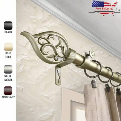 Barra de cortina telescópica de 1 pulgada de diámetro de 160-240 pulgadas con 5 soportes y 2 terminales de resina para decoración del hogar