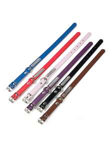 1 pieza Collar pequeño para perro y gato de PU con hebilla de metal, collar ajustable para gato, cachorro, collar, arnés y correa para perros, duradero y cómodo, collar de mascota anti-pérdida con placa de identificación