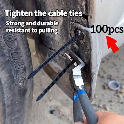 100pcs Heavy Duty Self-Locking Nylon Cable Ties With Black Plastic Buckle Heads - High Strength UV Resistant Fasteners, Suitable For Automotive, Home, Office And Outdoor Use - Multipurpose Organizing Tool