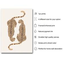 1 pezzo cartellone d'arte del ghepardo senza cornice/con cornice, stampa su tela con dipinto vintage di animale leopardo, estetica funky, decorazione murale massimalista per dormitorio, appartamento, camera da letto, soggiorno, decorazione moderna per la casa