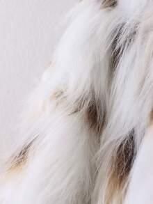 TRAFZA 女士仿皮草优雅外套，休闲奢华纯色大衣，保暖宽松女士时尚街头风长袖外套 - 豹紋 C - 查看 5