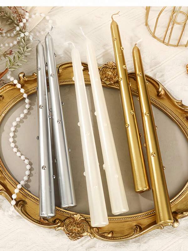 2pcs 10-Inch European-Style Electroplated Colored Pearl Long-Stem Candle, Home Use, Non-Smoking Wedding Candle, Candelabrum Stem Candle For Candlelight Dinner, High-End Atmosphere Photo Prop, Best Choice For Gift-Giving