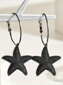 1 对波西米亚风格度假贝壳、海螺、人造珍珠、海星形吊坠耳环，夸张的金属设计，适合日常佩戴、街头风格、海滩派对