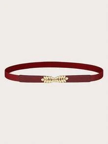 1pc Leaf Decor Elastic Waist Belt - Burgundy - View 2