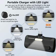 Compatible With IP 17/16/15, Small USB C Portable Charger, 5000mAh Ultra Compact Mini Power Bank Built-In Phone Stand And LED Light, PD15W LCD Display Battery Pack For Travel, Compatible With IP 17/16/15,And Type-C Android Phones - Black - View 4