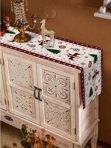 Christmas Snowflake Elk Xmas Tree Table Runner Party Decor Winter Holiday Buffalo Checker Kitchen Dining Table Runner Christmas Decorations