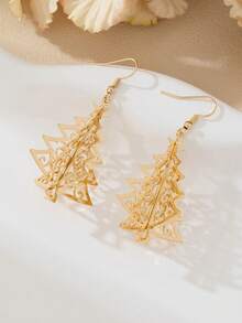 1 Pair Luxury Personalized Christmas Tree Earrings, Cute Niche Women's Earrings For Holiday Wear, Gift - Gold - View 3