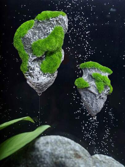 1 Set Aquarium Decor, Resin Floating Moss Rock Ornament, Suitable For Fish Tank Decoration, Comes With Suction Cup