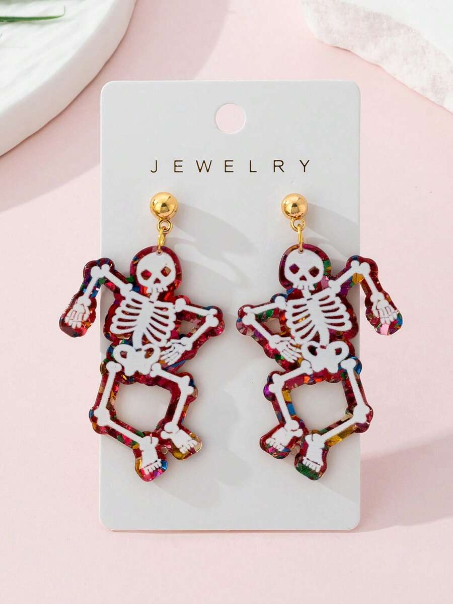 1 pereche acrilice Halloween horror schelet design bijuterii la modă pentru femei, decor perfect pentru petreceri de sărbători