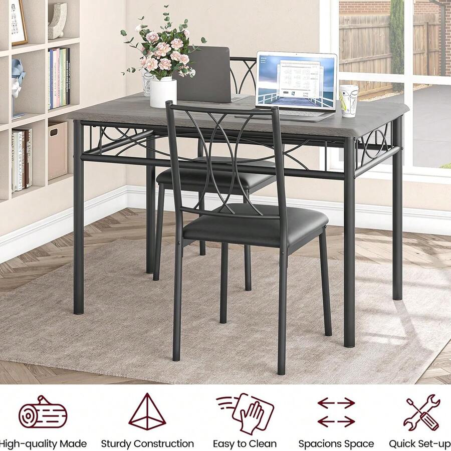 Dining Table Set For 4, Kitchen Table And Chairs, Dining Room Table Set With 4 Chairs, Kitchen Table Set Rectangular Dining Table For Small Space, Apartment, Breakfast - Grey Upholstered Chairs - View 1