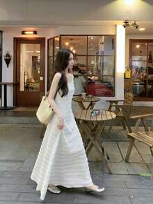 女士柔和V领休闲夏季吊带裙