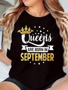 September Is My Birthday Graphic Tees Large Size Summer Tops Casual Tops Fashion Clothes Cute T-Shirt - Black - View 1