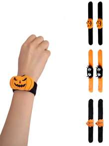 6pcs Halloween Kids Slap Bracelet Set, Pumpkin Ghost Plush Slap Bands, Party Favors