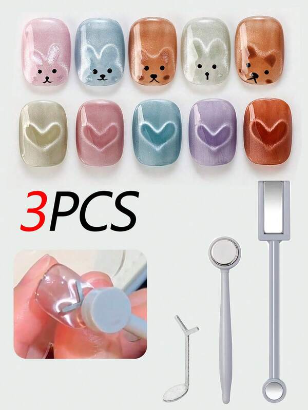 3/1 Peça Conjunto de Imã para Unhas Efeito Olho de Gato, Ferramentas de Arte de Unhas Bastão Magnético de Gel Efeito Olho de Gato, Barra Magnética Multifuncional, Acessórios de Arte de Unhas