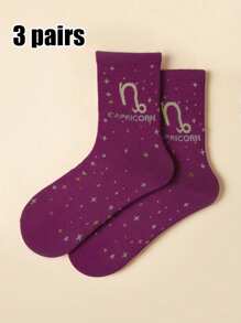 1 /3pairs Of Women's Zodiac Socks,Constellation Socks, Crew Socks,Fashion Socks,Sports Socks, Soft Women's Socks, Cute Socks, Girls' Socks,Slouchy Socks,Moisture Wicking, Stylish - Perfect For Gift-Giving, Parties, Everyday Wear