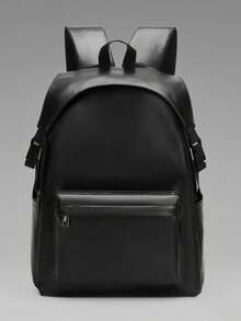 peach tree 1 件简约纯色背包，多功能校园风格，大容量可容纳 12 英寸平板电脑，PU 笔记本电脑背包，适合学校、旅行，黑色，防水，流线型设计，男女通用，户外、商务、健身，送给男朋友、爸爸的礼物