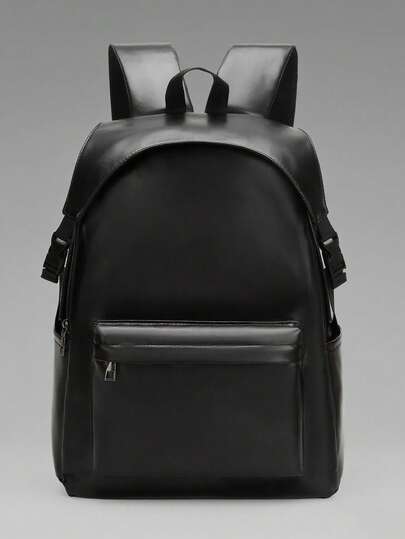 peach tree 1 件简约纯色背包，多功能校园风格，大容量可容纳 12 英寸平板电脑，PU 笔记本电脑背包，适合学校、旅行，黑色，防水，流线型设计，男女通用，户外、商务、健身，送给男朋友、爸爸的礼物