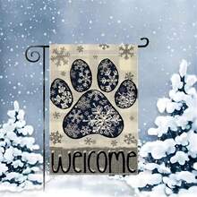 1 Set (2Pcs) Charming Snowflake Paw & Buffalo Plaid Welcome Garden Flag And Happy Paw Garden Flag - Orange Paw Print & Jack-O-Lantern Design, 12x18inch, Polyester, Double-Sided Waterproof, Perfect For Fall/Winter & Holiday Decor, Outdoor Yard & Lawn Decor, Multi-Purpose Home Decor Christmas Decorations Room Decor