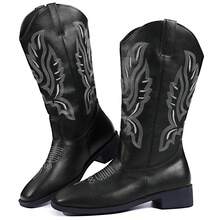 2026 Womens Fold Over Boots Knee High Boots For Winter, Autumn,Pointed Toe High Heel Boots.Black Cowboy Boots For Women,Pointed Toe Embroidery Western Boots,Women's Winter Boots.Women's Thick Soled Cowboy Boots,Chunky Heels Casual Comfortable Mid Calf Boots For Daily Wear. - 黑色 - 查看 1