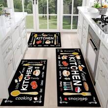 1/3 piezas Juego de alfombras de cocina, alfombra de poliéster tejida antideslizante, lavable a máquina, alfombra rectangular ligera con diseño de comida y vajilla, adecuada para dormitorio, sala de estar, comedor, cocina, baño