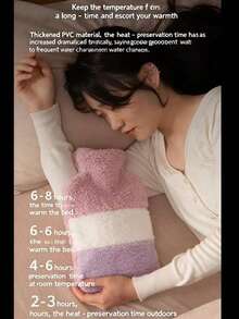 1pc Contrast Color Simple Hot Water Bottle, 1500ml Large Capacity Long-Lasting Warm, Comfortable Plush, Safe, Portable Heating Pad Suitable For Home, Sleep, Gift, Outdoor, Office, Study, Menstrual Cramps Relief, Autumn/Winter