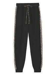 2pcs Women Casual Leopard Print Zipper Hoodie And Sweatpants Set, Autumn/Winter - Black - View 3