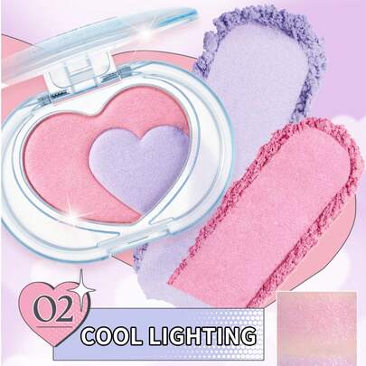 Peripera K-Beauty HEART POCKETBEAM 高光粉，双色粉状高光调色板，可混合闪光，钻石闪光，光泽效果，天鹅绒般柔滑，持久，防晕染，多用途，适用于面部、脸颊、眼睛、身体，双色高光调色板