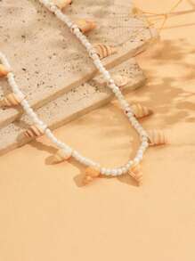 1 件波西米亚风格简约百搭贝壳串珠颈链，女士时尚珠宝，适合日常佩戴、度假和派对，贝壳的形状、大小和图案随机