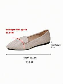 宽版棕色尖头低跟女式一脚蹬平底鞋，春夏休闲轻便舒适鞋，超大码欧码 36-43