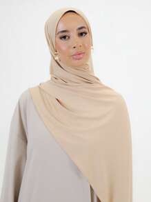 1 pieza Hiyab de jersey premium para mujer, hiyab de punto de modal de alta calidad con diseño minimalista clásico de unicolor elegante y casual con borde, estilo turbante largo adecuado para la vida diaria, salidas y reuniones