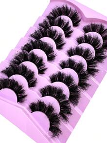 7 Pairs Extension Thick Long Reusable Extended Makeup Lashes 9D Faux Mink False Eyelashes, Multi-Layered Curly & Fluffy, Soft & Voluminous Drama Messy Mink Lashes, Cat Eye Shape, 18-25mm Ultra Long & Dense, Handmade Suitable For Beginners, Comfortable & Versatile For Holidays & Parties - Black - View 8