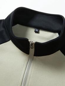 男士插肩袖条纹休闲套头衫，百搭，春秋季 - 綠色 - 查看 4