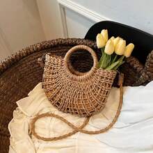 Oaoleer 1PC Straw Clutch Purses For Women Woven Straw Beach Sea Handbag Tote Bags For Summer - Màu Khaki - Xem 10