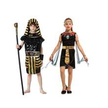 儿童埃及法老角色扮演服装套装，古埃及法老万圣节服装（男孩和女孩适用），金字塔主题派对装扮 - 彩色 - 查看 2