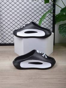 男士休闲街头 EVA 拖鞋，舒适防滑耐用凉鞋，时尚印花设计男女情侣拖鞋，适合室内、室外、沙滩、露营、度假和淋浴使用，春夏季 - 黑白 - 查看 3