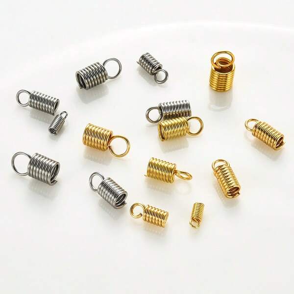 20 piezas de terminales de cierre de collar de acero inoxidable con resorte en espiral, conectores de hallazgos de joyería DIY