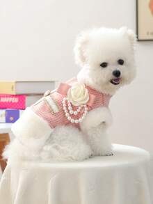 1pc Pet Clothes, Cute Dog/Cat Apparel For Small Dogs, Warm & Comfortable Autumn/Winter Vest With Heart Pattern - Pink - View 4