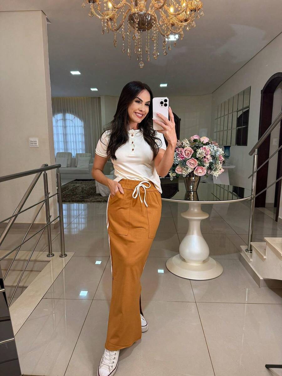 Women's Fleece Set With Long Skirt And Button-Down Top – Style, Comfort And Versatility For Everyday Life - Camel - View 1