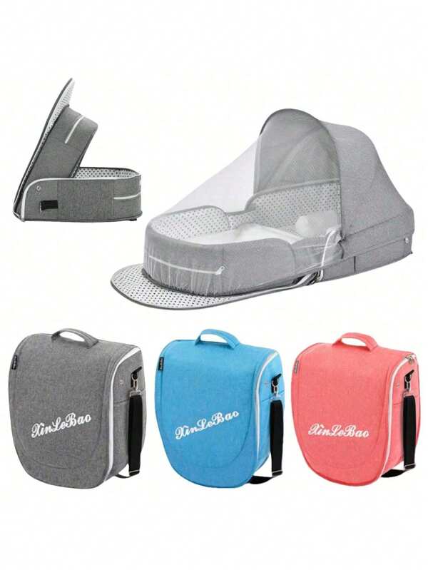 1 pièce de lit bébé portable multifonctionnel - Berceau mobile de style sac à dos pliable, couffin de chevet anti-écrasement pour nouveau-né, lit de voyage pour bébé léger avec moustiquaire et baldaquin, convient pour bébés de 0 à 10 mois, disponible en gris clair, bleu ciel, rose, vert