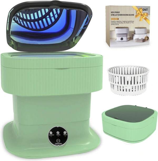 Mini Washing Machine, 16L Collapsible Portable Washer Machine & Spin Dryer, Foldable Compact Washer, Small Laundry Washer, Travel, Socks, Baby Clothes, Underwear, Dorm, Camping, Apartment, RV (Green)