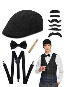 2/3/4/5 pièces D EXCEED Accessoires pour hommes des années 1920 : béret Gatsby, vêtements, accessoires vestimentaires des années 1920 pour hommes, pour Halloween, bal de promo