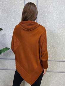 EXPOSICAO PAULISTA Women's Poncho With Mousse Bico Tricot Plain Turtleneck Wool Coat Winter - Đất nung - Xem 2