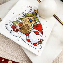 80/40/20 件 9.84 * 9.84 英寸一次性圣诞主题餐巾，带有可爱的圣诞老人和舒适的小屋图案，适合节日聚会、圣诞派对、新年和冬季主题派对、西餐厅、咖啡馆等 - 紅白色 - 查看 7