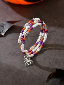 1pc Halloween Spider Beaded Bracelet, Multi-Layer Wrapped Bracelet Fashion Accessory For Halloween Party