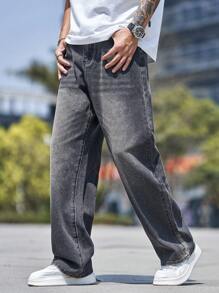 直筒棉质水洗牛仔裤，百搭阔腿水洗牛仔裤，宽松直筒牛仔裤，情侣款