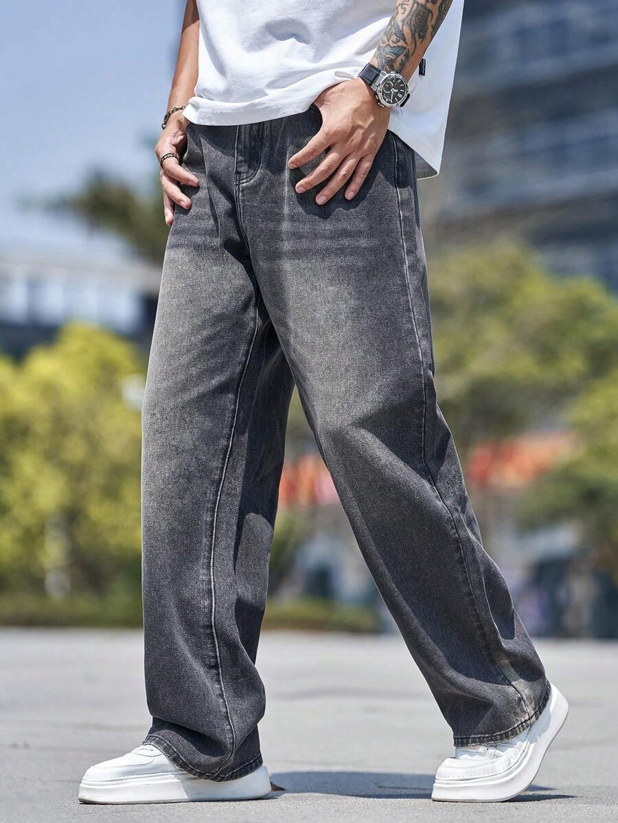 直筒棉质水洗牛仔裤，百搭阔腿水洗牛仔裤，宽松直筒牛仔裤，情侣款