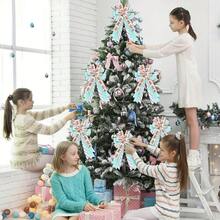 3 rolos de fita de gorgorão listrada xadrez de 6,35 cm (2,5 polegadas) para artesanato, ideal para fazer laços, embalagens DIY, decoração natalina rosa e azul, decoração de inverno para o quarto, presentes de Natal para casa.